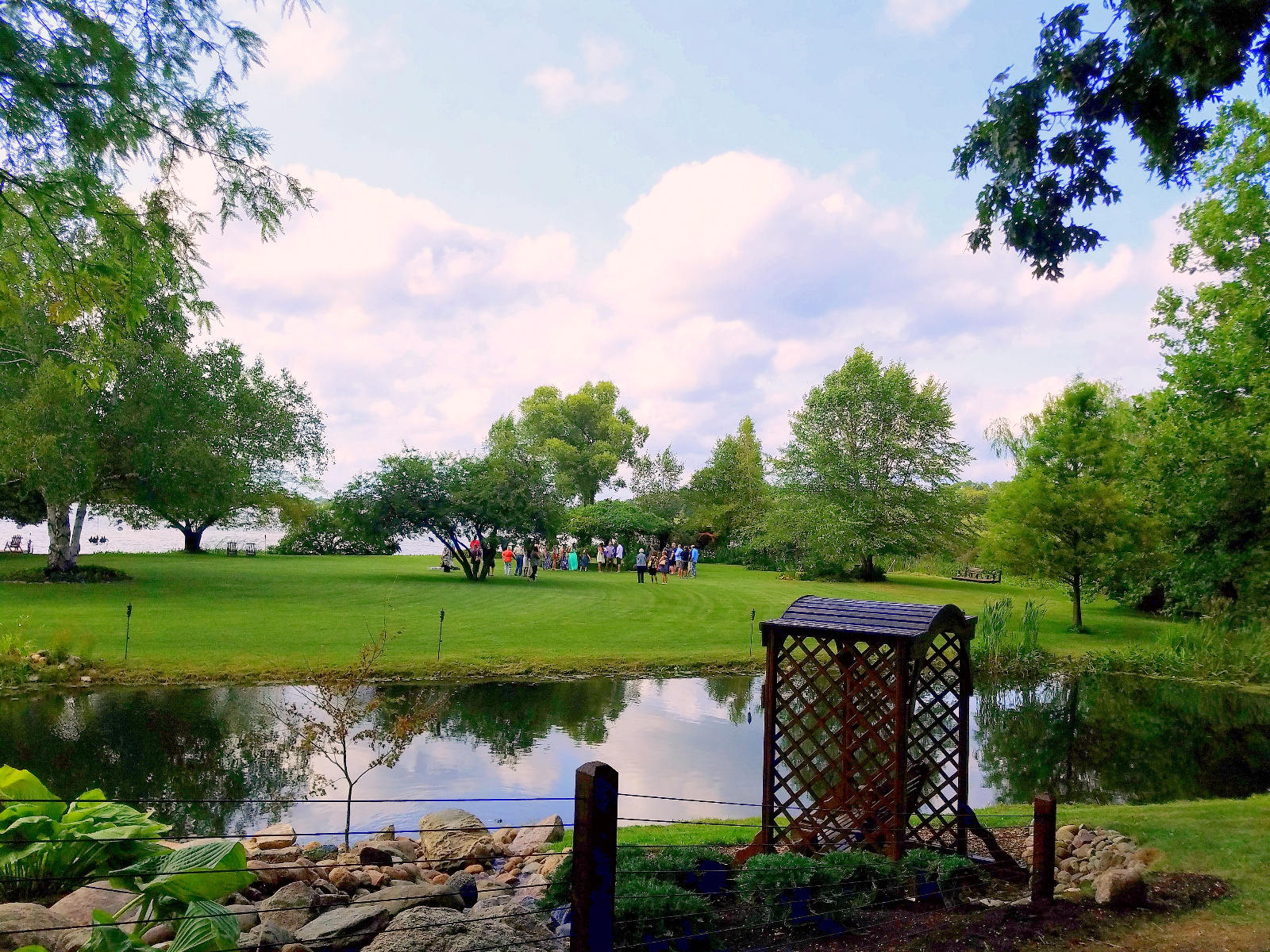 View of dress rehearsal practice above the Waterfall looking towards the Flowering Gazebo
